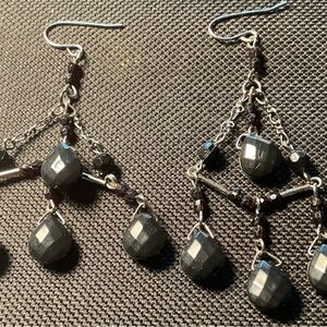 Chic Black and Silver Chandelier Earrings